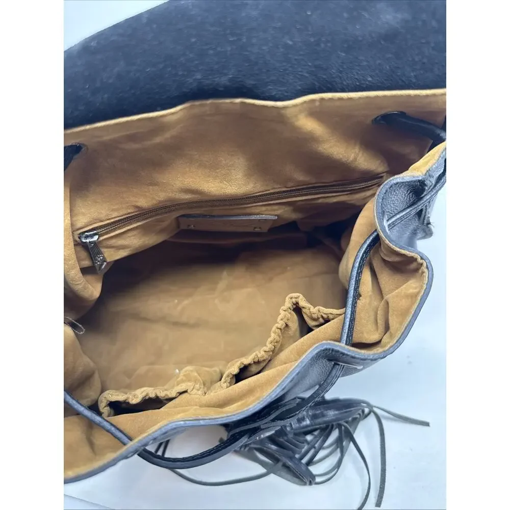 Patricia Nash Black Leather Tassel Drawstring Backpack